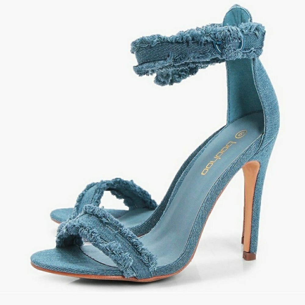 Denim frayed heels